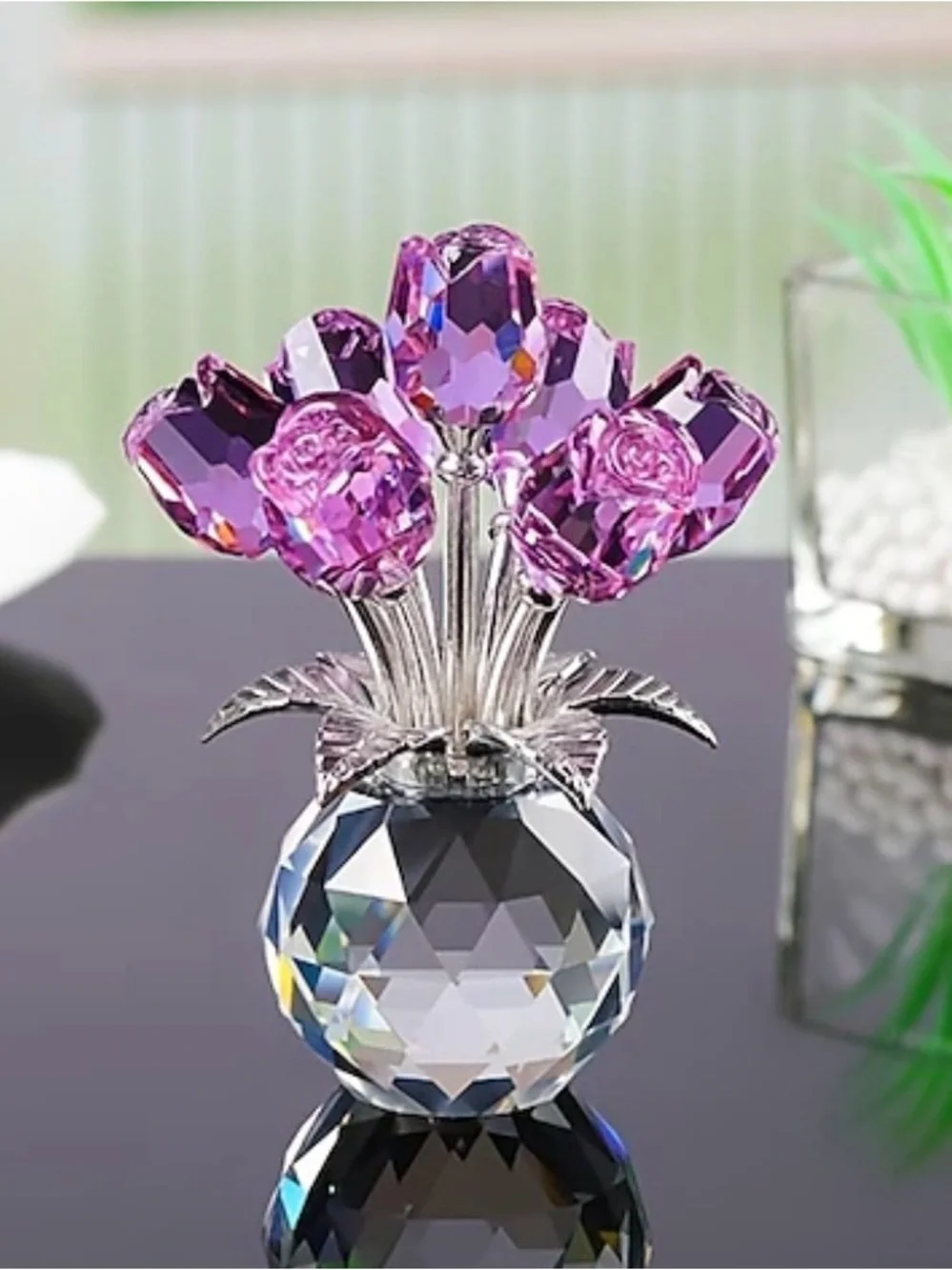 Crystal Purple Rose Bouquet Figurine